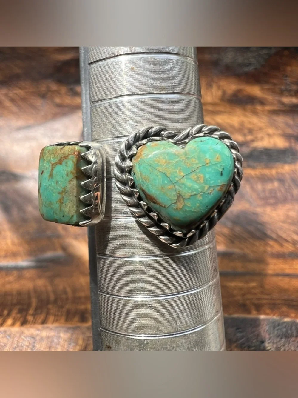 Kingman Turquoise Heart Bypass Ring 925 Sterling Silver Size 8 - Picture 12 of 14